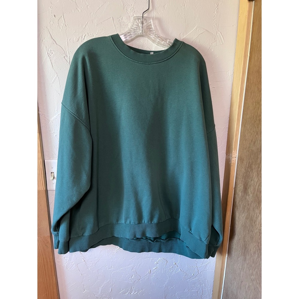 Weekday Core Oversized Sweatshirt Womens Large Teal Green Cotton Fleece Pullover